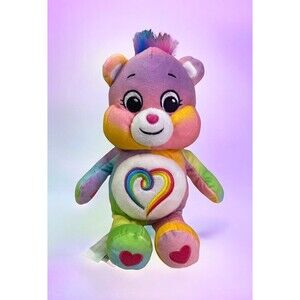 Care Bears 2021 Togetherness Bear 10” Plush Soft Rainbow Tie Dye Heart Basic Fun
